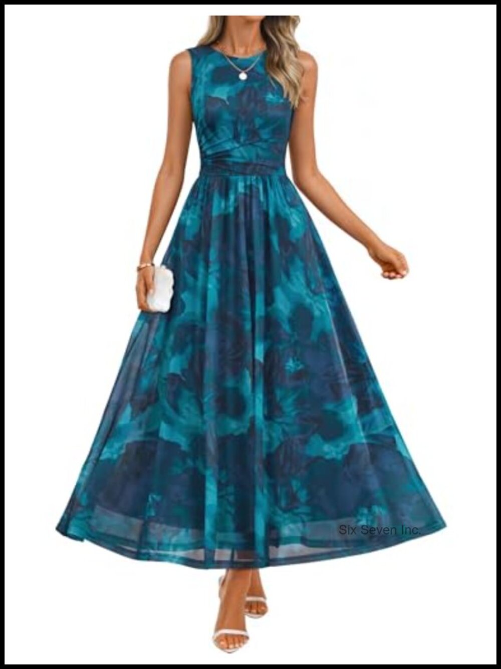 Women Floral Tulle Maxi Dress Sleeveless A-Line Wedding Guest Summer